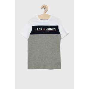 Detské tričko Jack & Jones šedá farba, s potlačou