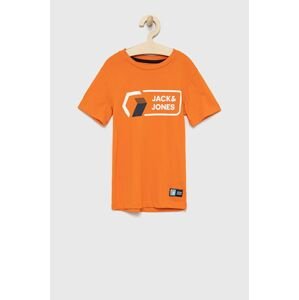 Detské bavlnené tričko Jack & Jones oranžová farba, s potlačou