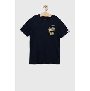 Detské bavlnené tričko Jack & Jones tmavomodrá farba, vzorovaný