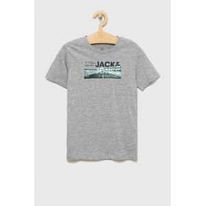 Detské tričko Jack & Jones šedá farba, s potlačou