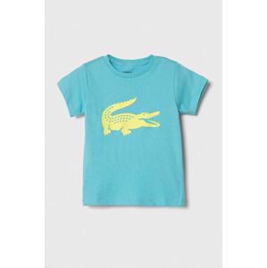 Detské tričko Lacoste tyrkysová farba, s potlačou