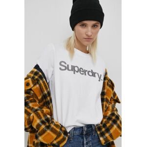 Bavlnené tričko Superdry biela farba