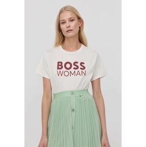 Bavlnené tričko Boss biela farba,