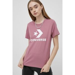 Bavlnené tričko Converse ružová farba,