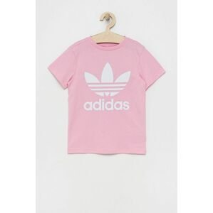 Detské bavlnené tričko adidas Originals HC9585 ružová farba,