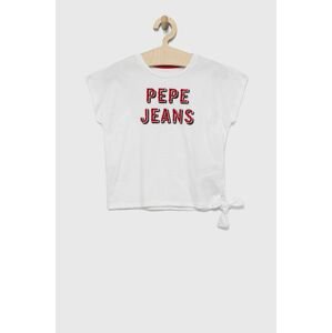 Detské bavlnené tričko Pepe Jeans biela farba,