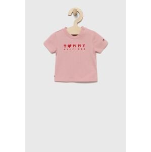 Detské tričko Tommy Hilfiger ružová farba,