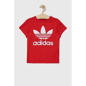 Detské bavlnené tričko adidas Originals HC9586 červená farba, s potlačou