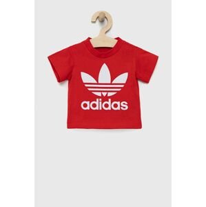 Detské bavlnené tričko adidas Originals HE2189 červená farba, s potlačou