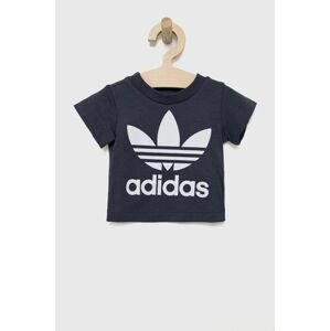 Detské bavlnené tričko adidas Originals HE2190 tmavomodrá farba, jednofarebné