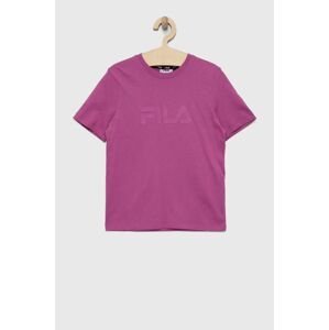 Detské bavlnené tričko Fila fialová farba, s potlačou