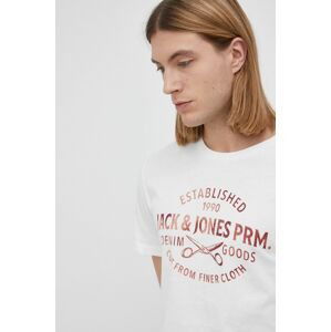 Bavlnené tričko Premium by Jack&Jones krémová farba, jednofarebné