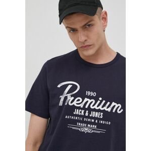 Bavlnené tričko Premium by Jack&Jones tmavomodrá farba, jednofarebné