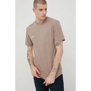 Bavlnené tričko Jack & Jones hnedá farba, s potlačou