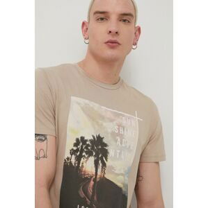 Bavlnené tričko Produkt by Jack & Jones béžová farba, s potlačou