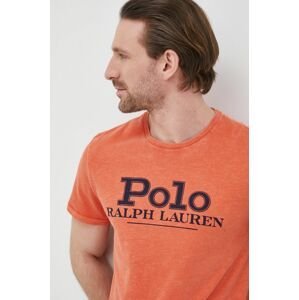 Bavlnené tričko Polo Ralph Lauren oranžová farba, s potlačou
