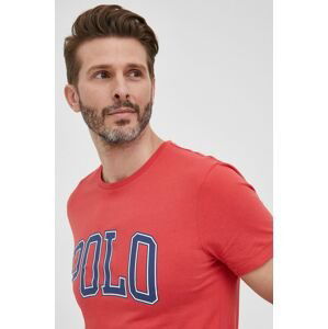 Bavlnené tričko Polo Ralph Lauren červená farba, s potlačou