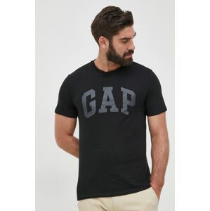 Bavlnené tričko GAP čierna farba, s potlačou