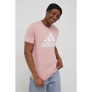 Bavlnené tričko adidas HE1851 ružová farba, s potlačou