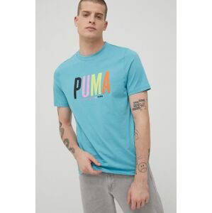 Bavlnené tričko Puma 533623 tyrkysová farba, s nášivkou