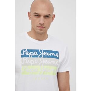 Bavlnené tričko Pepe Jeans Abaden biela farba, s potlačou