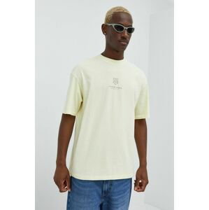 Bavlnené tričko Premium by Jack&Jones žltá farba, s potlačou