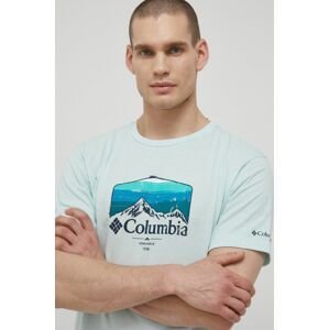 Športové tričko Columbia Thistletown Hills tyrkysová farba, s potlačou