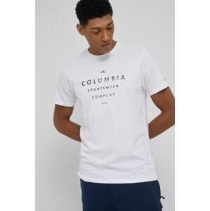 Bavlnené tričko Columbia biela farba, s potlačou