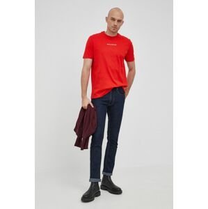 Bavlnené tričko Paul&Shark červená farba, jednofarebné