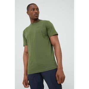 Bavlnené tričko Jack Wolfskin zelená farba, jednofarebné