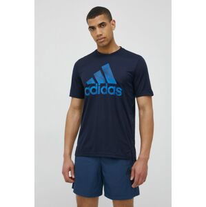 Tréningové tričko adidas Seasonals Sport HD4333 tmavomodrá farba, s potlačou