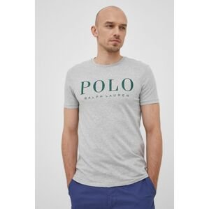 Bavlnené tričko Polo Ralph Lauren šedá farba, s potlačou