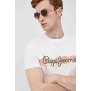 Bavlnené tričko Pepe Jeans Akeem biela farba, s potlačou