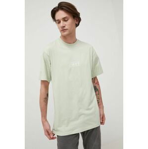 Bavlnené tričko Vans zelená farba, s potlačou
