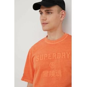 Bavlnené tričko Superdry oranžová farba, s nášivkou