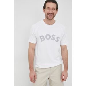 Tričko BOSS Boss Athleisure pánske, biela farba, s potlačou