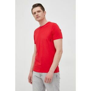 Bavlnené tričko HUGO 2-pak červená farba, jednofarebné