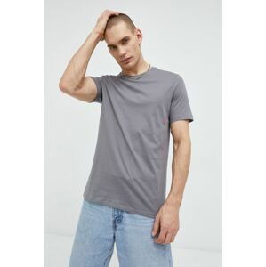 Bavlnené tričko HUGO 2-pak šedá farba, jednofarebné