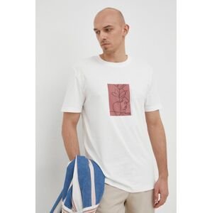 Bavlnené tričko Selected Homme béžová farba, s potlačou