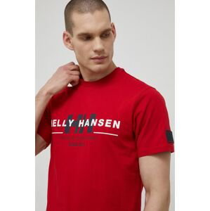 Bavlnené tričko Helly Hansen červená farba, s potlačou