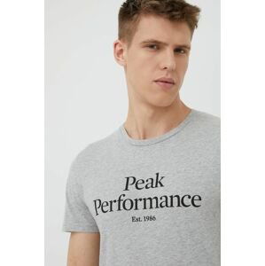 Bavlnené tričko Peak Performance šedá farba, s potlačou