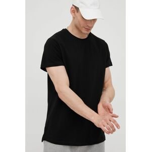 Bavlnené tričko John Frank čierna farba, jednofarebné