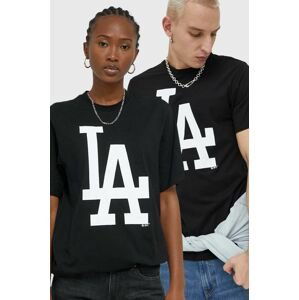 Bavlnené tričko 47brand Mlb Los Angeles Dodgers čierna farba, s potlačou