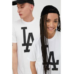 Bavlnené tričko 47brand Mlb Los Angeles Dodgers biela farba, s potlačou