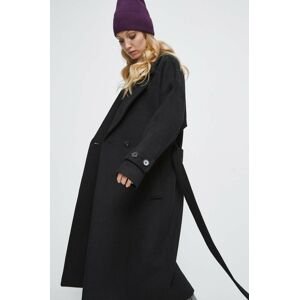 Vlnený kabát Medicine čierna farba, prechodný, oversize