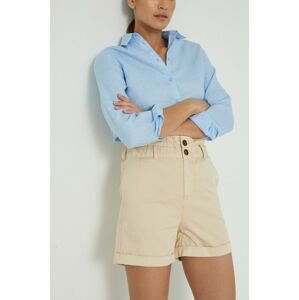 Rifľové krátke nohavice Medicine dámske, béžová farba, jednofarebné, vysoký pás