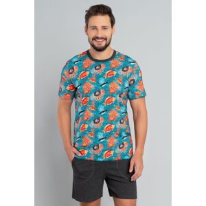 Pánske pyžamo Italian Fashion Ocean - krátke Tyrkysová-sivá 2XL