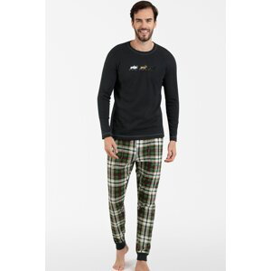 Pánske pyžamo Italian Fashion Seward - dlhé bavlnené Tmavo sivá - zelená L