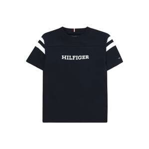 TOMMY HILFIGER Tričko 'MONOTYPE VARSITY'  tmavomodrá / biela