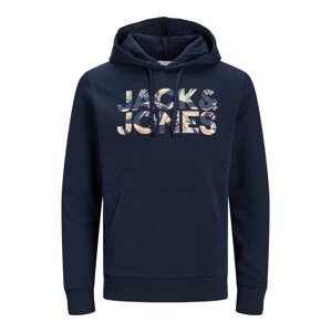 JACK & JONES Mikina 'Jeff'  námornícka modrá / zelená / marhuľová / biela